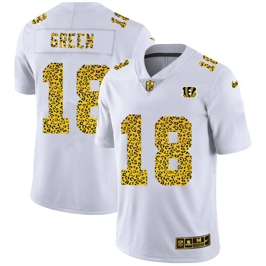Custom Cincinnati Bengals 18 A.J. Green Men Nike Flocked Leopard Print Vapor Limited NFL Jersey White